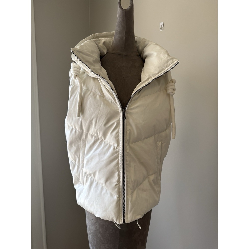 TCEC White Faux Leather Hooded Vest Chevron Quilted - Picture 3 of 14